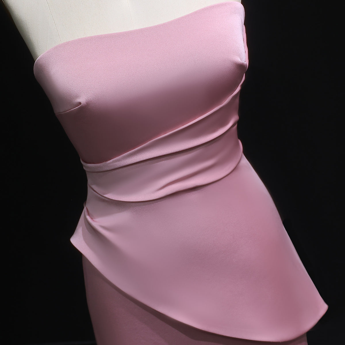 Dreamy Pink Plain Smooth Sleeveless Tube Top Gala Evening Dress SF213