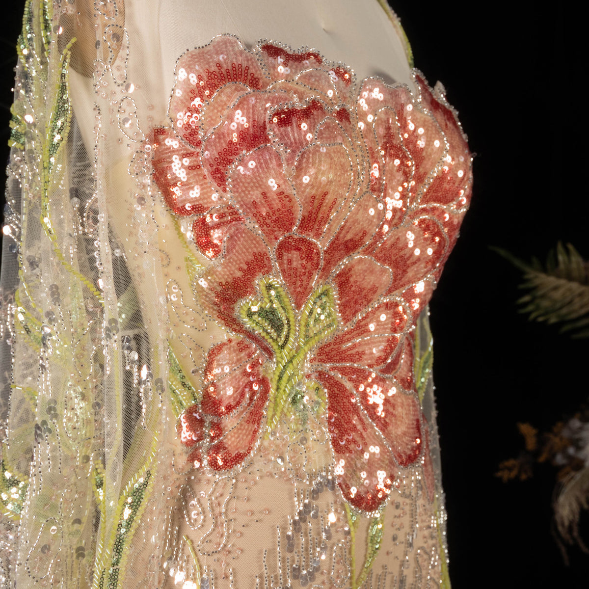Luxury Embroidered Beaded Strapless Formal Evening Dress with Wrap SS396