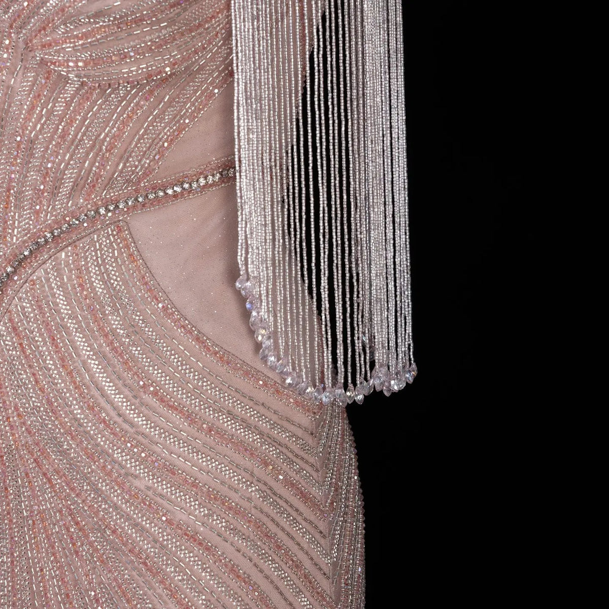 Pink Crystal Embellished Mermaid Gown with Shoulder Tassel Details SS067