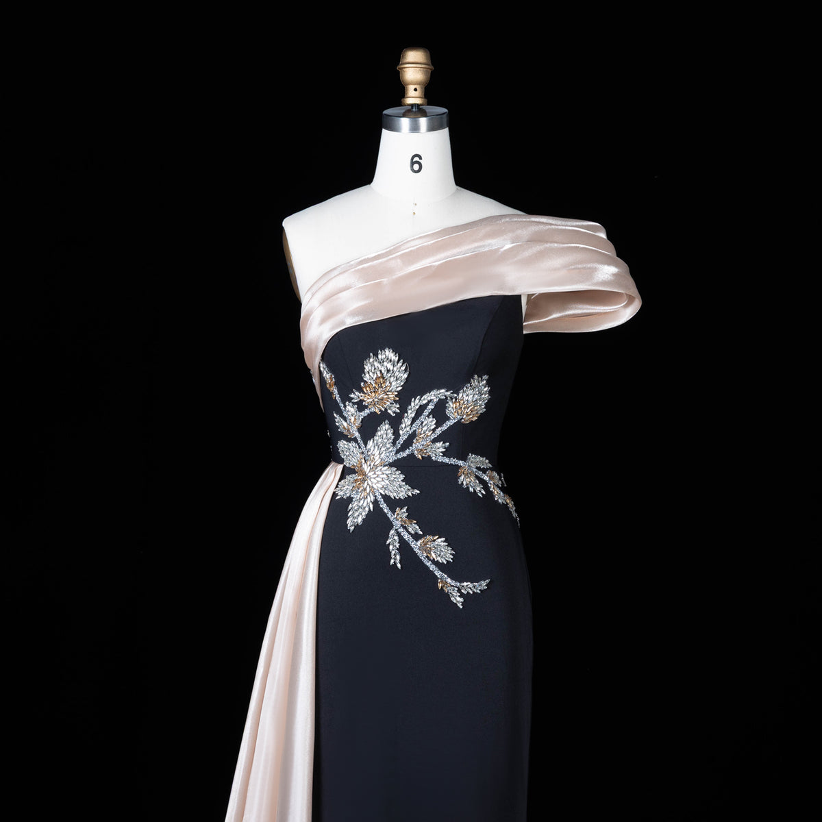 Elegant Satin 3D Floral Embroidery One-Shoulder  Evening Dress SF414