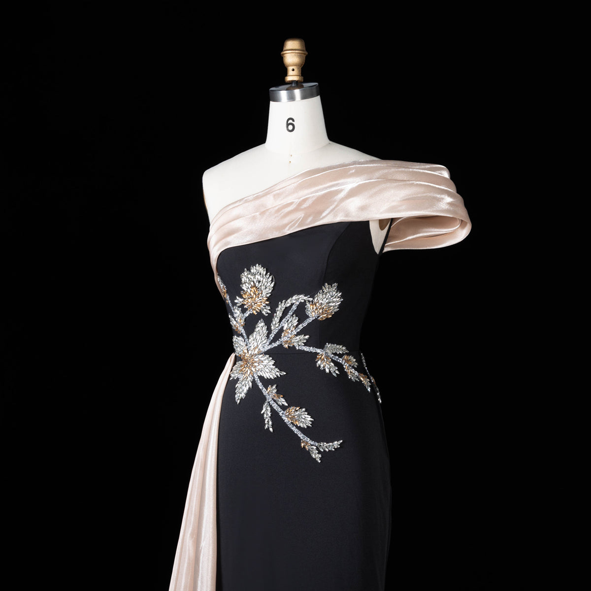 Elegant Satin 3D Floral Embroidery One-Shoulder  Evening Dress SF414