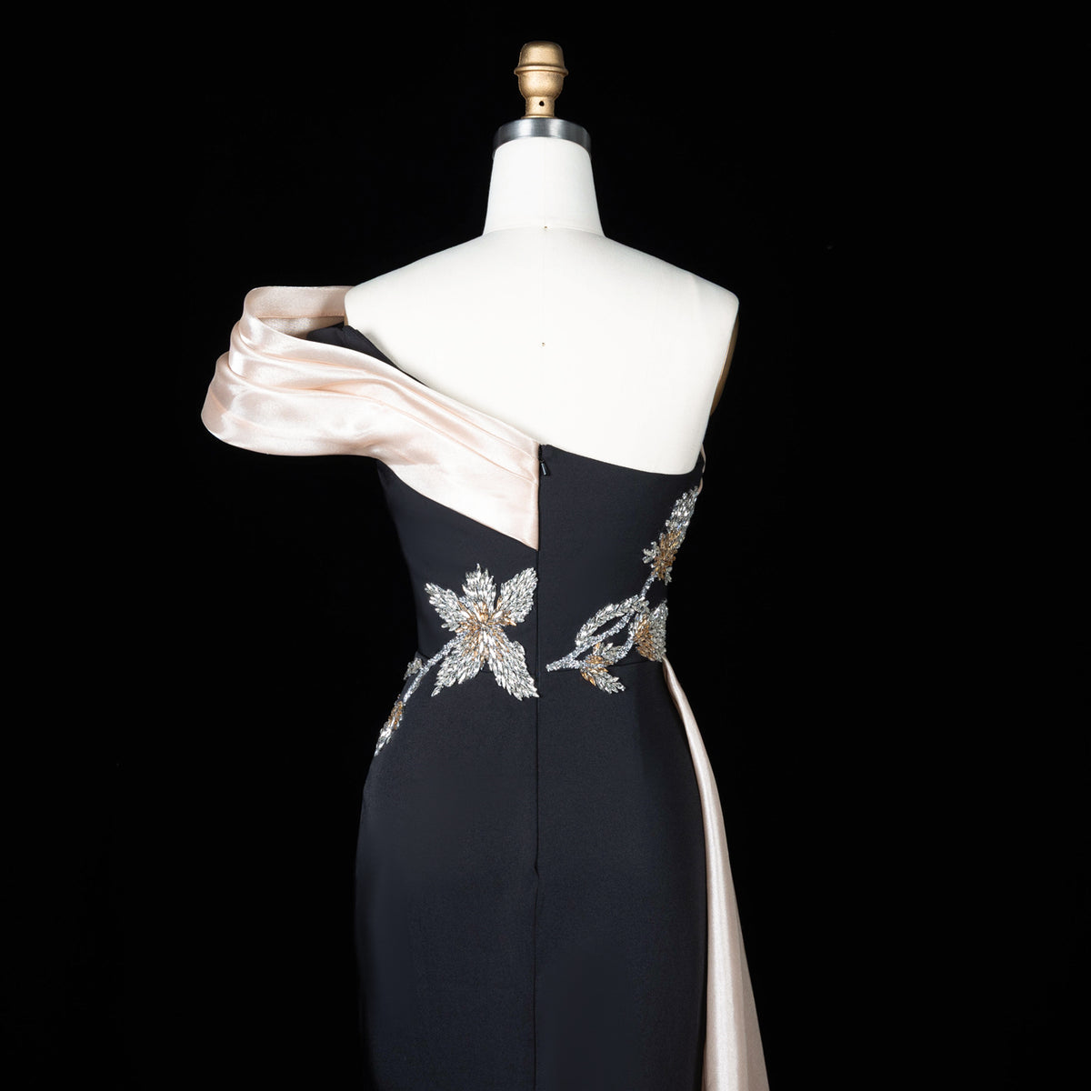 Elegant Satin 3D Floral Embroidery One-Shoulder  Evening Dress SF414