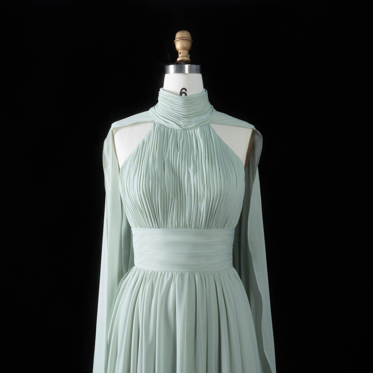 Glamorous Sage Green Airy Pleat Mesh Side Cape Stream A-Line Evening Dress SF187