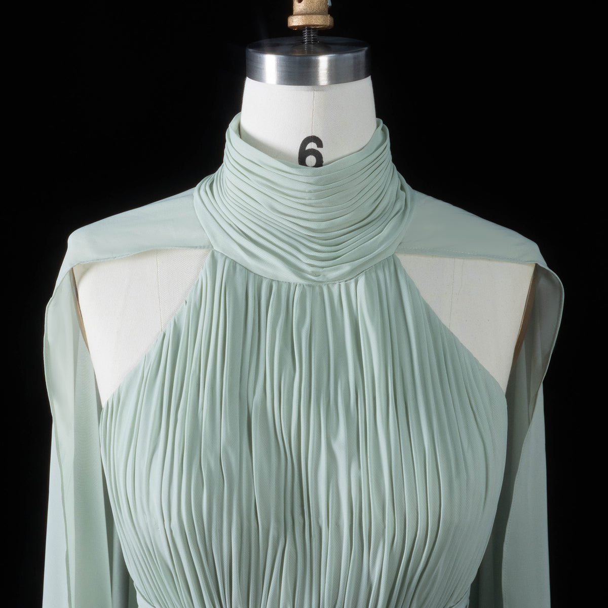 Glamorous Sage Green Airy Pleat Mesh Side Cape Stream A-Line Evening Dress SF187