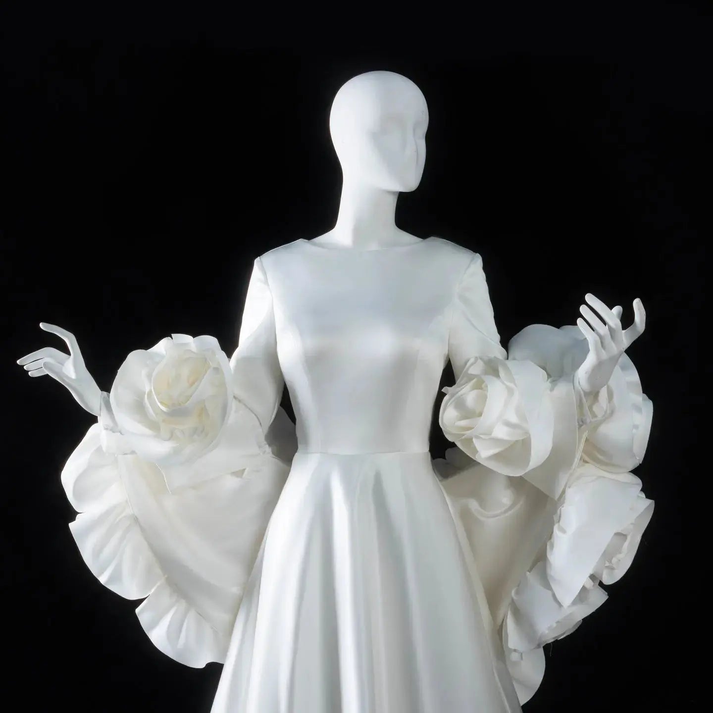 Ivory Romantic A-Line Satin Wedding Dress 3D Rose Floral With Veil SW661 - Ivory