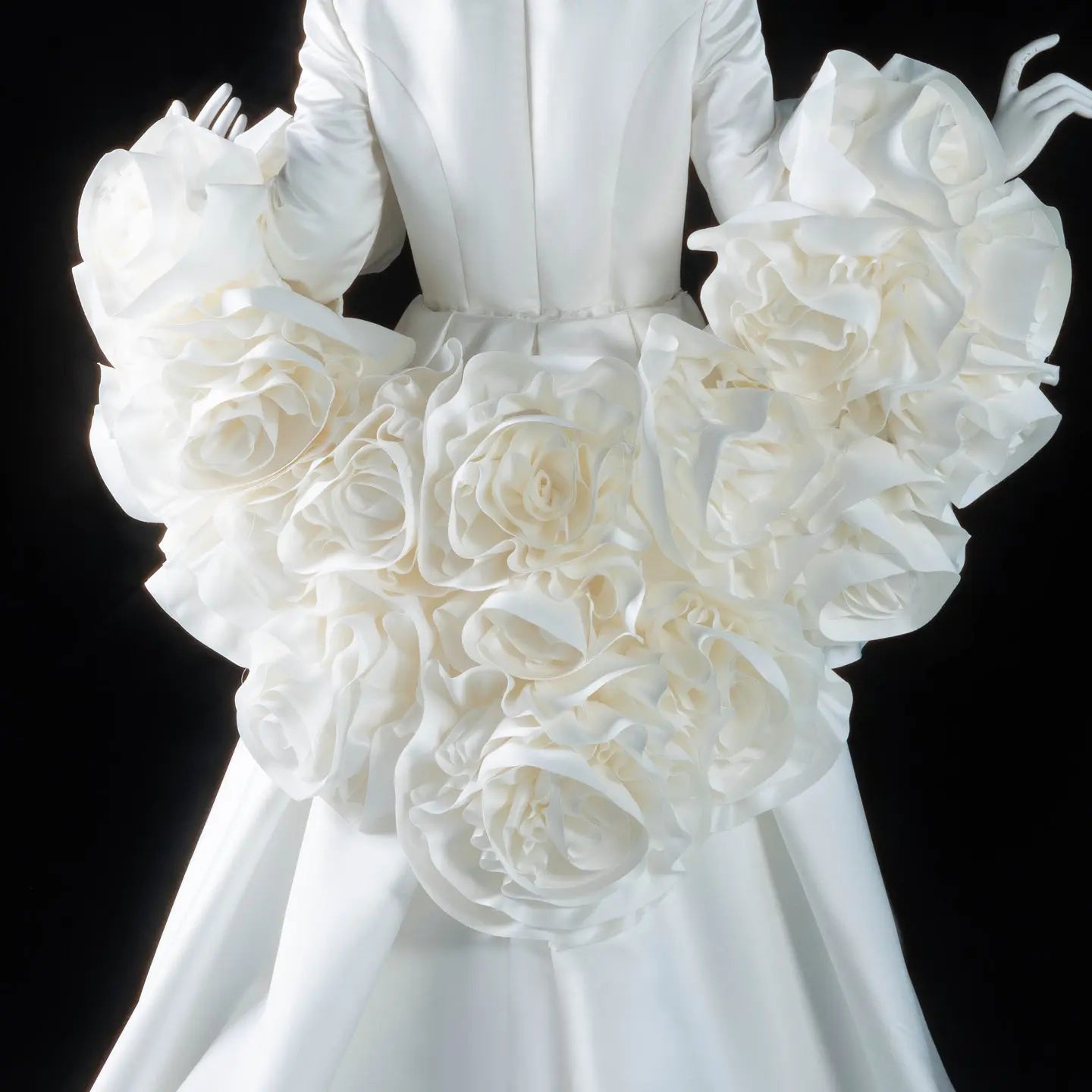 Ivory Romantic A-Line Satin Wedding Dress 3D Rose Floral With Veil SW661 - Ivory