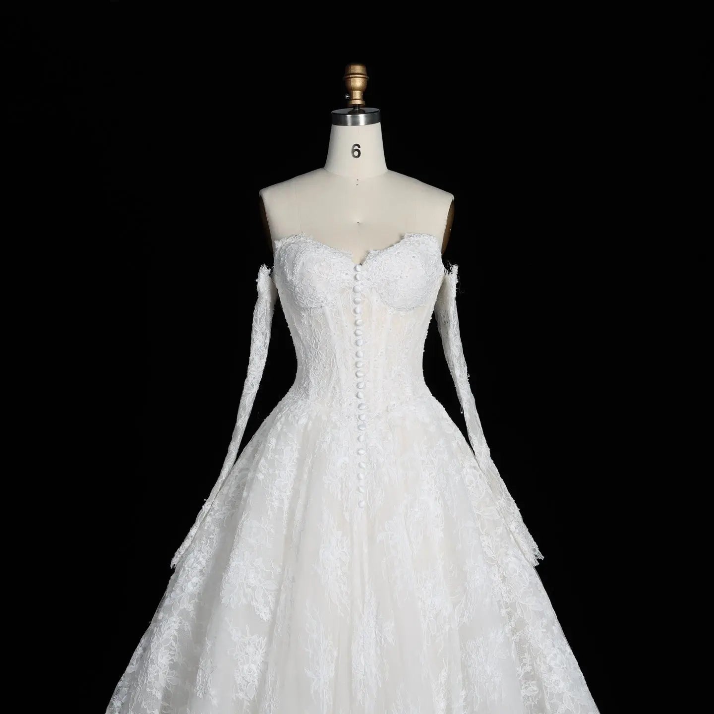 White Floral Lace Ball Gown Wedding Dress with Sweetheart Neckline and Detachable Long Sleeves SW677 - White