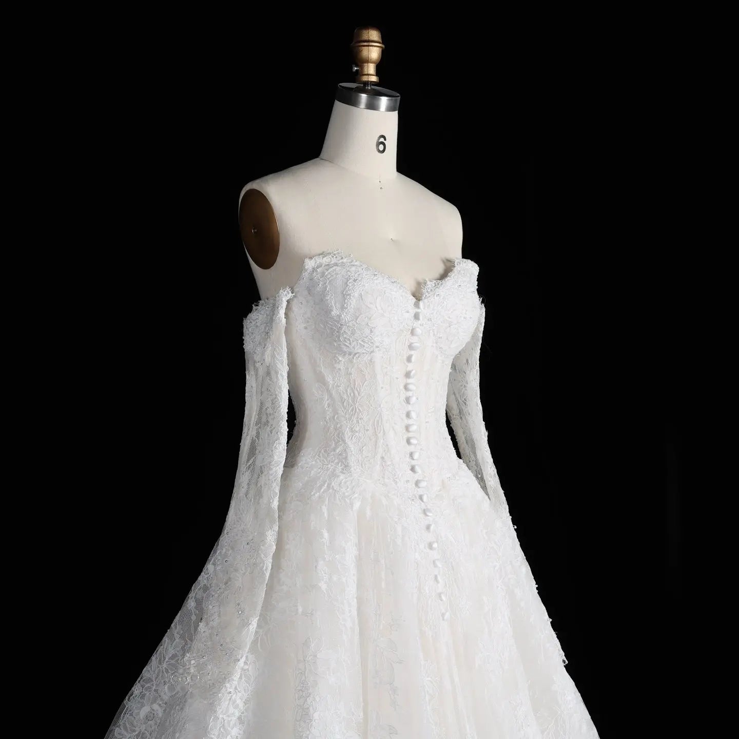 White Floral Lace Ball Gown Wedding Dress with Sweetheart Neckline and Detachable Long Sleeves SW677 - White