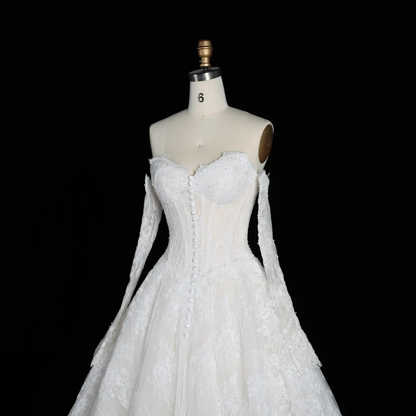 White Floral Lace Ball Gown Wedding Dress with Sweetheart Neckline and Detachable Long Sleeves SW677 - White