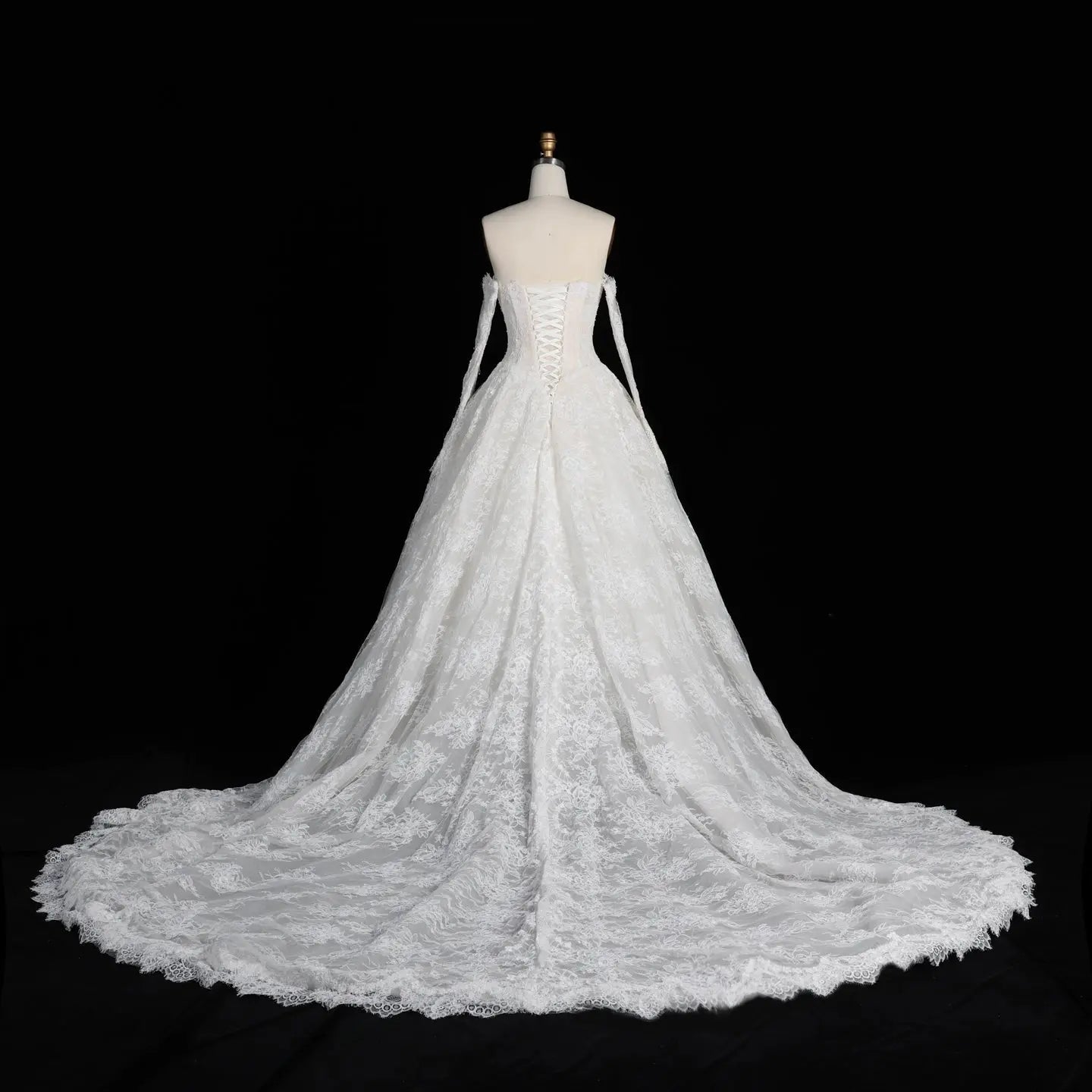 White Floral Lace Ball Gown Wedding Dress with Sweetheart Neckline and Detachable Long Sleeves SW677 - White