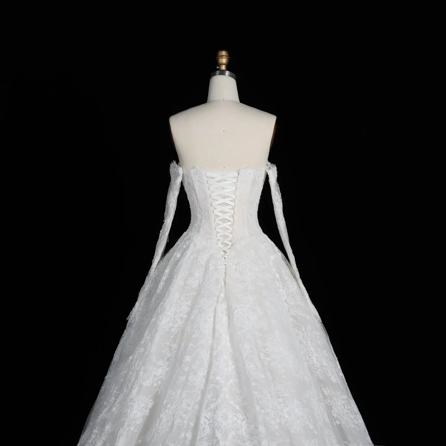 White Floral Lace Ball Gown Wedding Dress with Sweetheart Neckline and Detachable Long Sleeves SW677 - White
