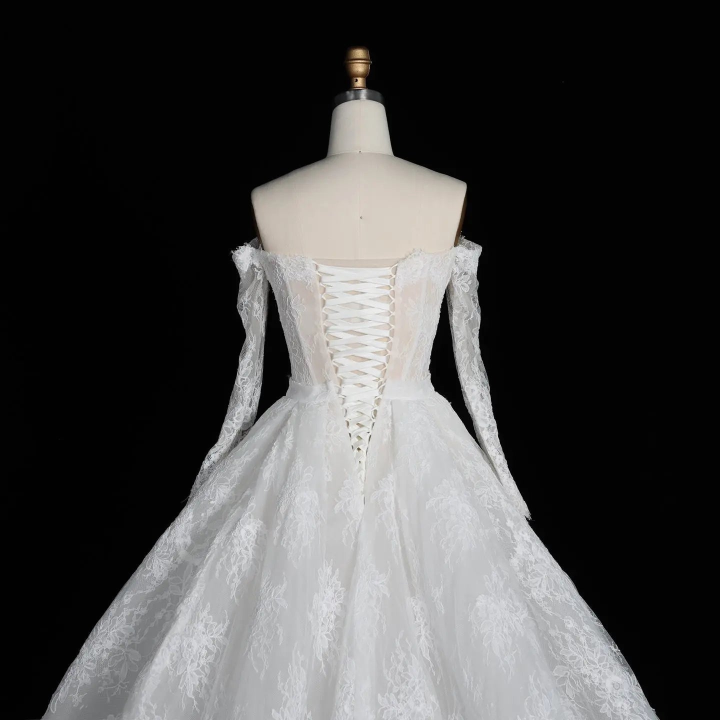 White Lace Mermaid Wedding Dress Off the Shoulder with Detachable Train and Long Sleeves SW678 - White