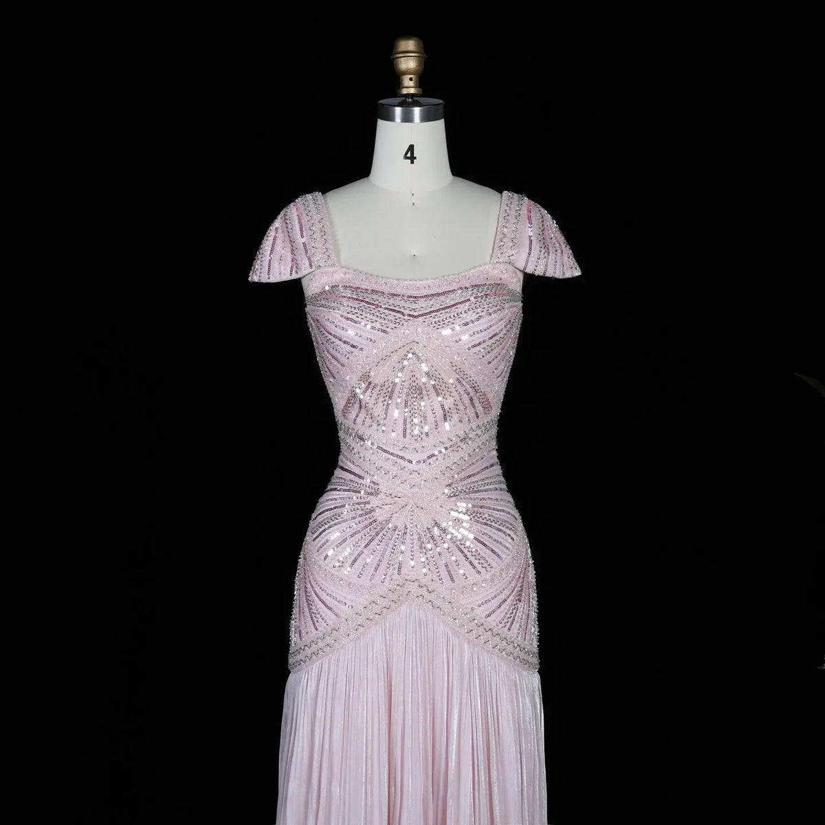 Rust Red Sequin Cap Sleeve Pleated Formal Evening Gown SS325