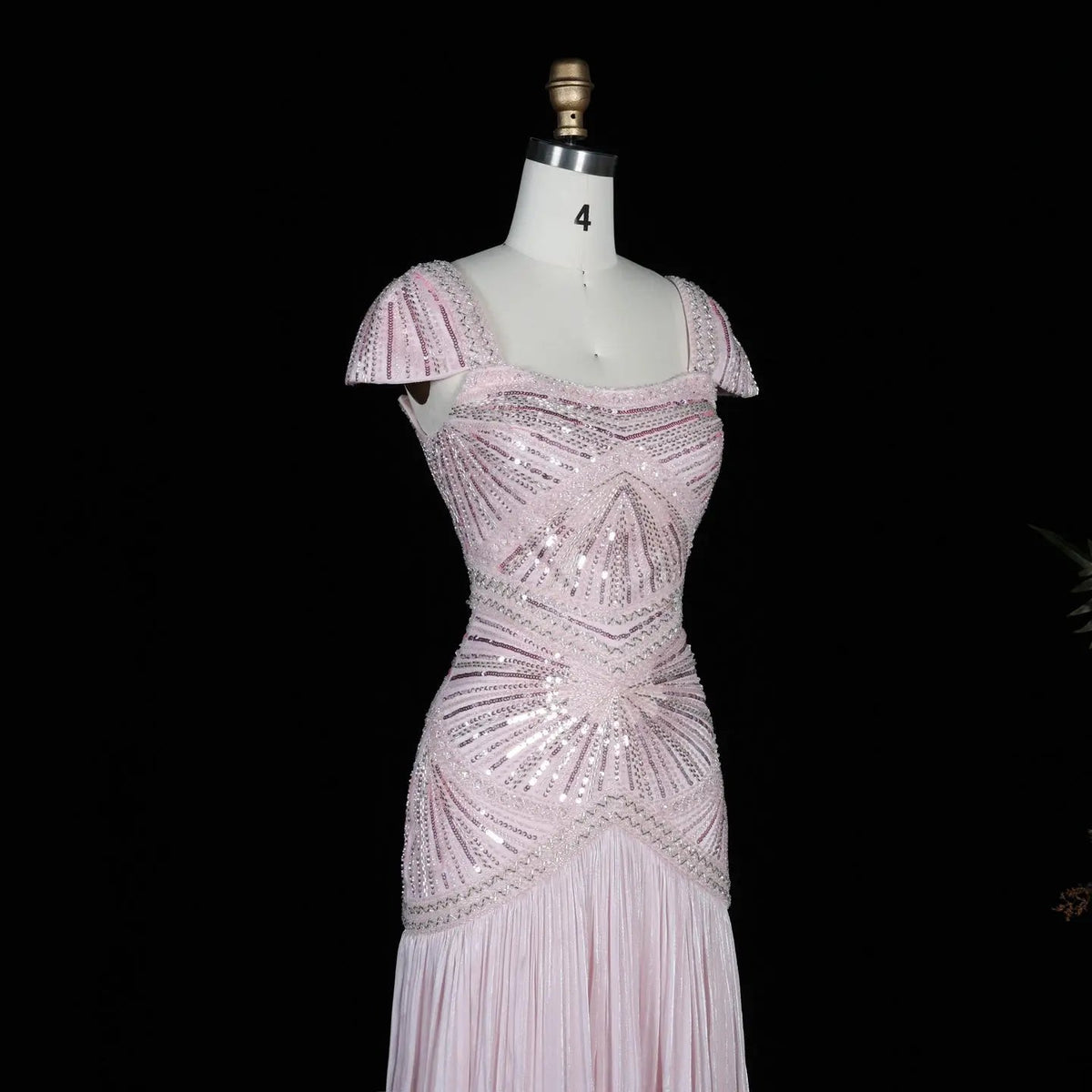 Rust Red Sequin Cap Sleeve Pleated Formal Evening Gown SS325
