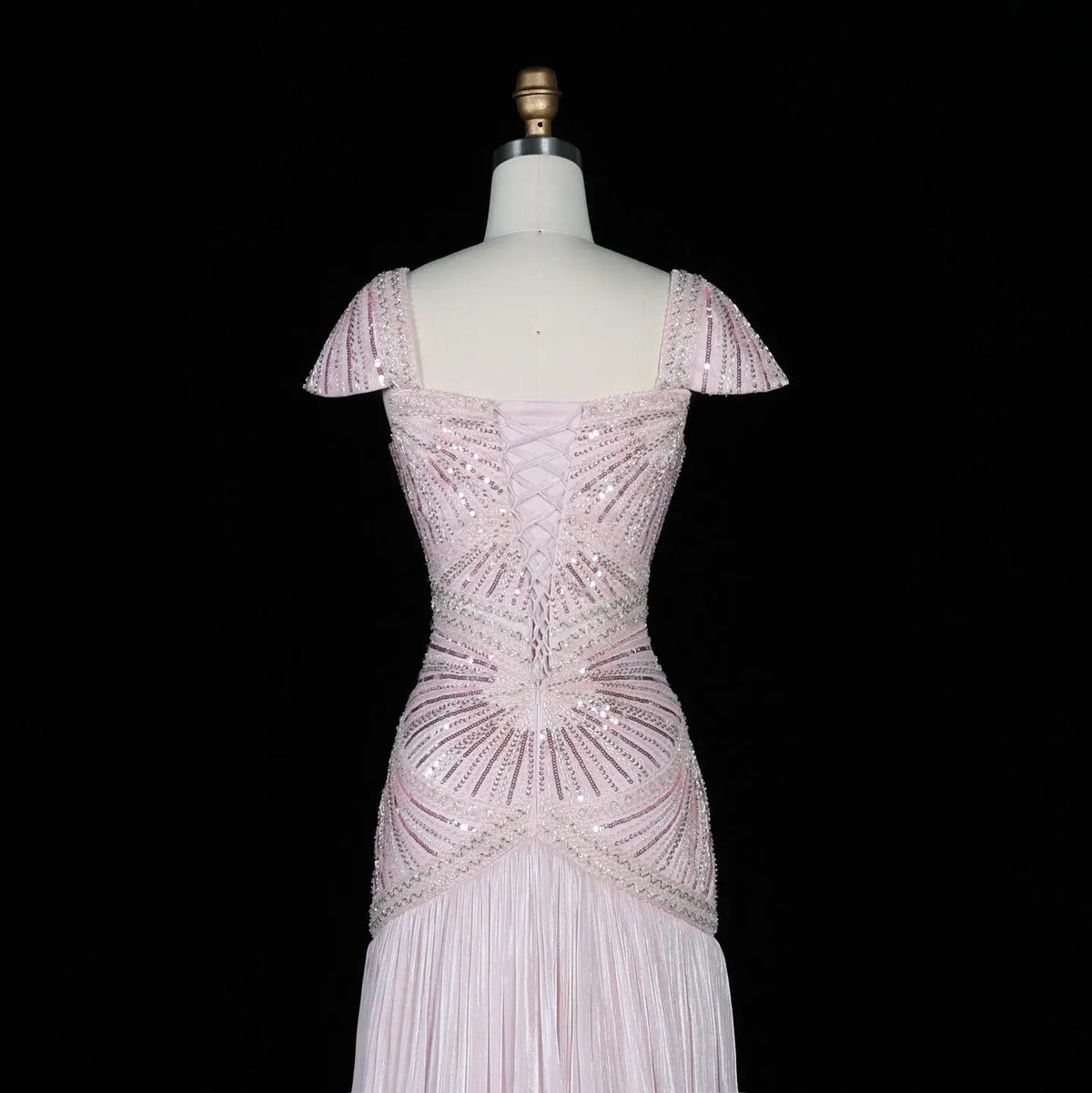 Rust Red Sequin Cap Sleeve Pleated Formal Evening Gown SS325