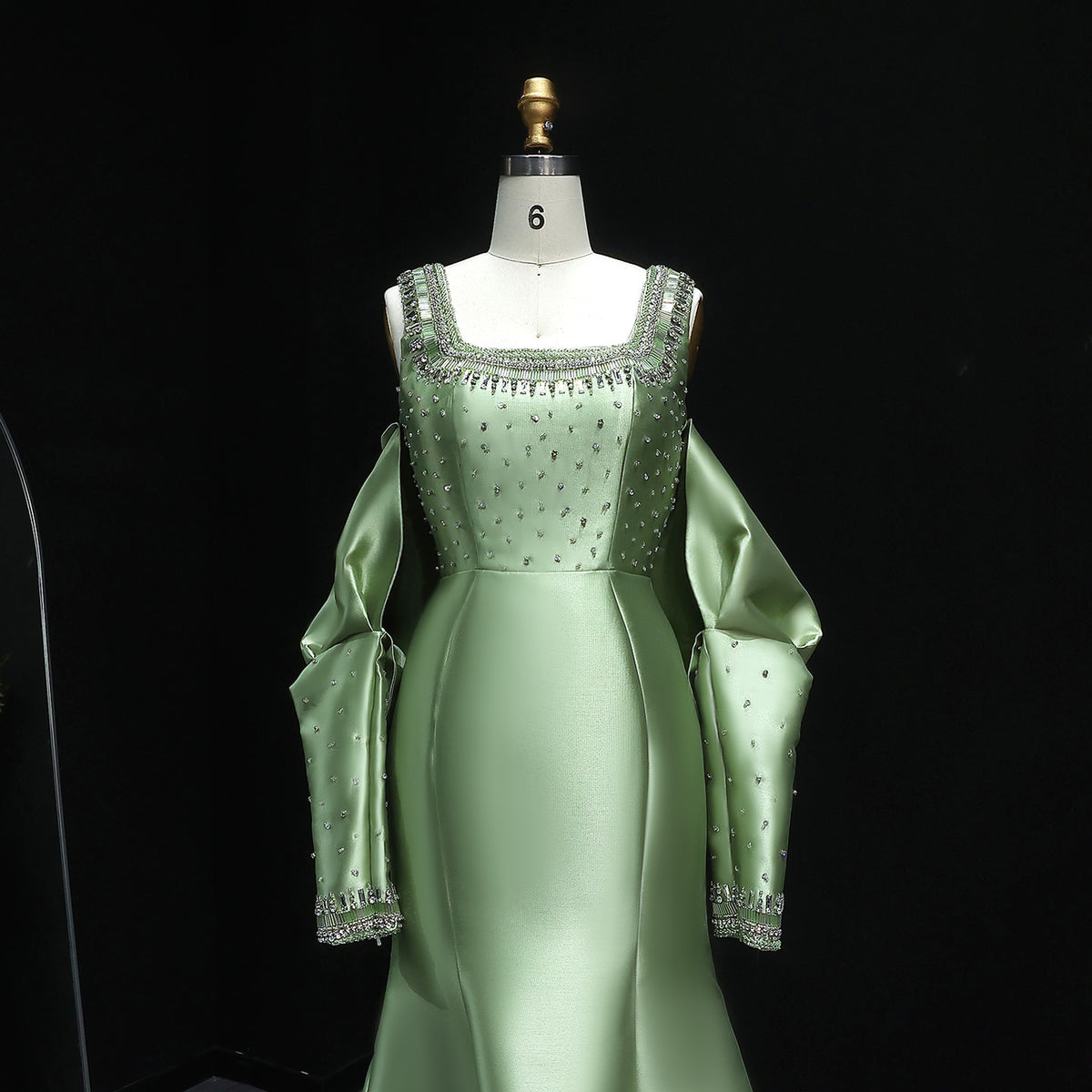 Dreamy Green Mermaid Beaded Evening Dress with Removable Sleeves SS574