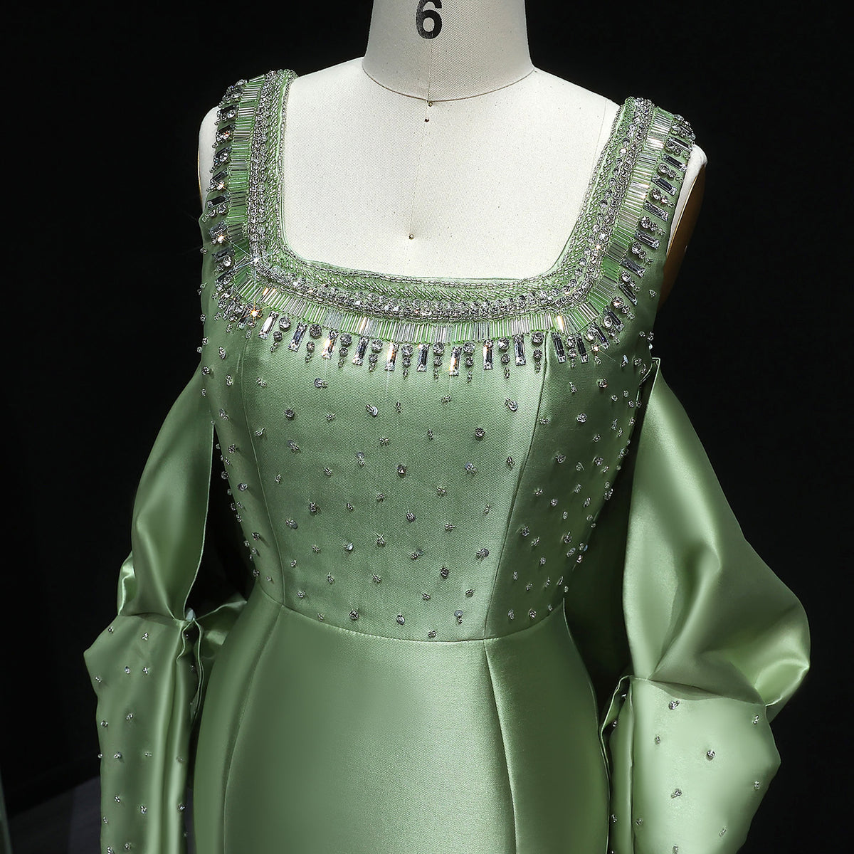 Dreamy Green Mermaid Beaded Evening Dress with Removable Sleeves SS574