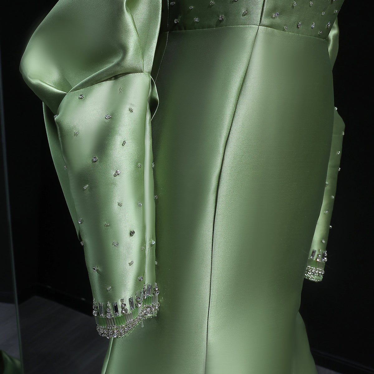 Dreamy Green Mermaid Beaded Evening Dress with Removable Sleeves SS574