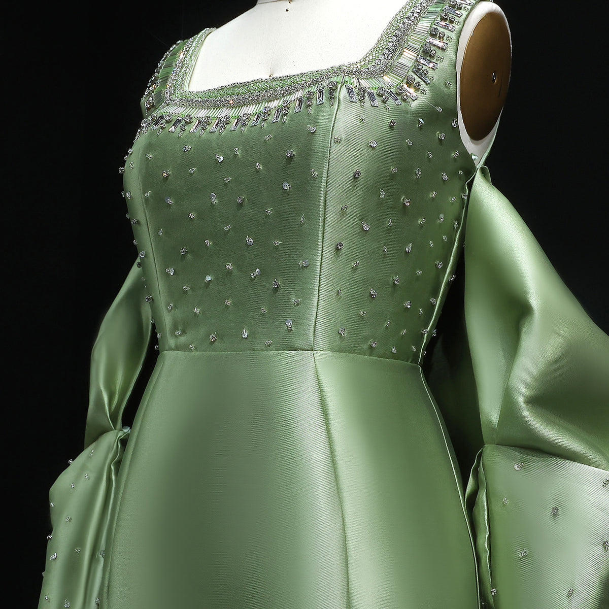 Dreamy Green Mermaid Beaded Evening Dress with Removable Sleeves SS574