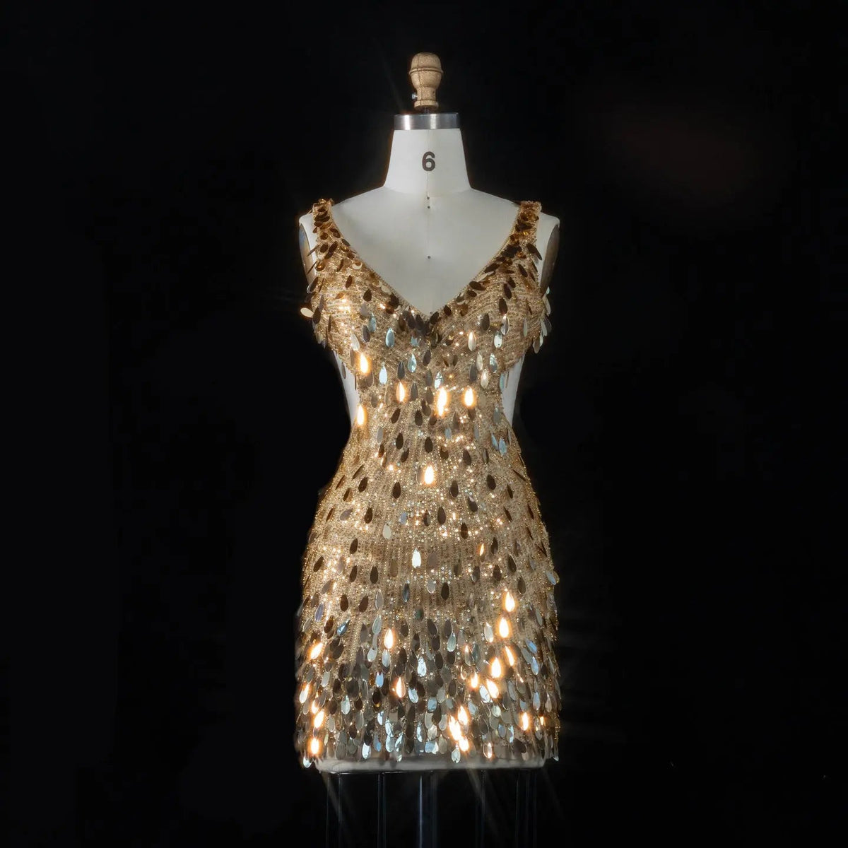 Gold Backless Homecoming Dress Embellished Sequin Mini Dress RM121