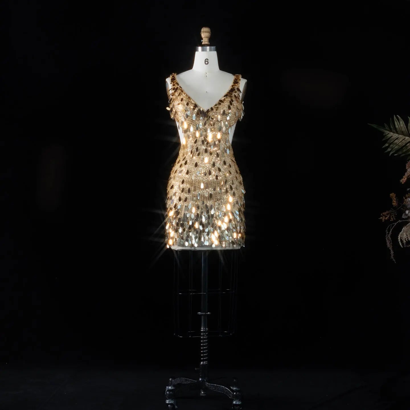 Gold Backless Homecoming Dress Embellished Sequin Mini Dress RM121