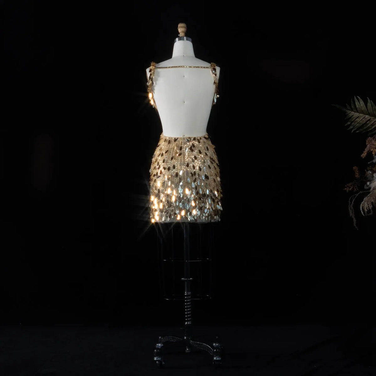 Gold Backless Homecoming Dress Embellished Sequin Mini Dress RM121