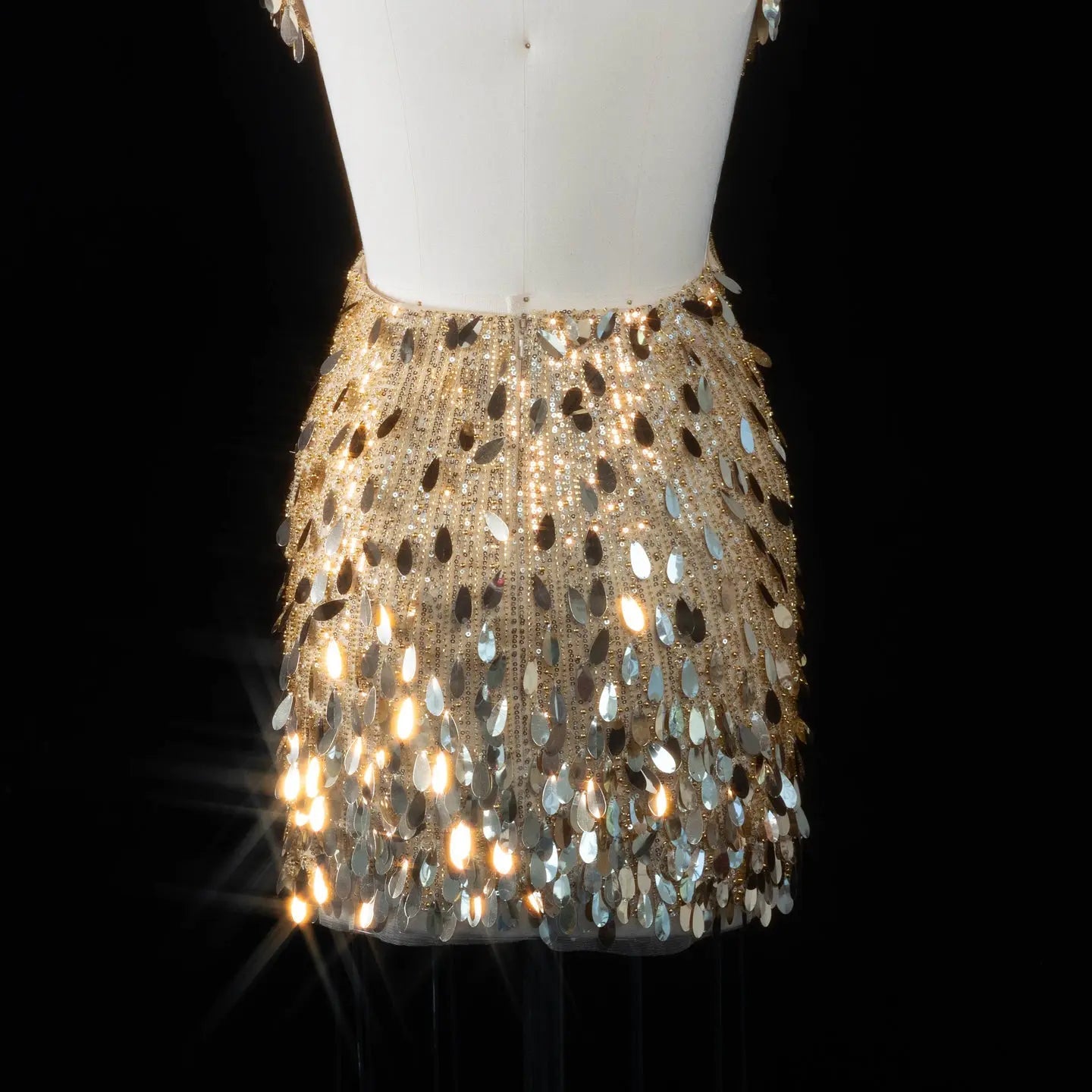 Gold Backless Homecoming Dress Embellished Sequin Mini Dress RM121