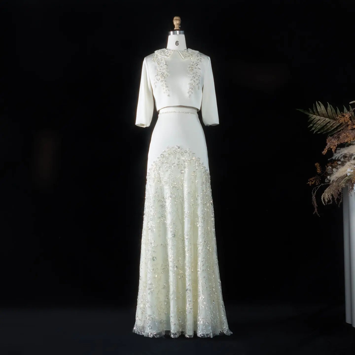 Arabic Beading Two Pieces with Sleeves Evening Dresses SS214