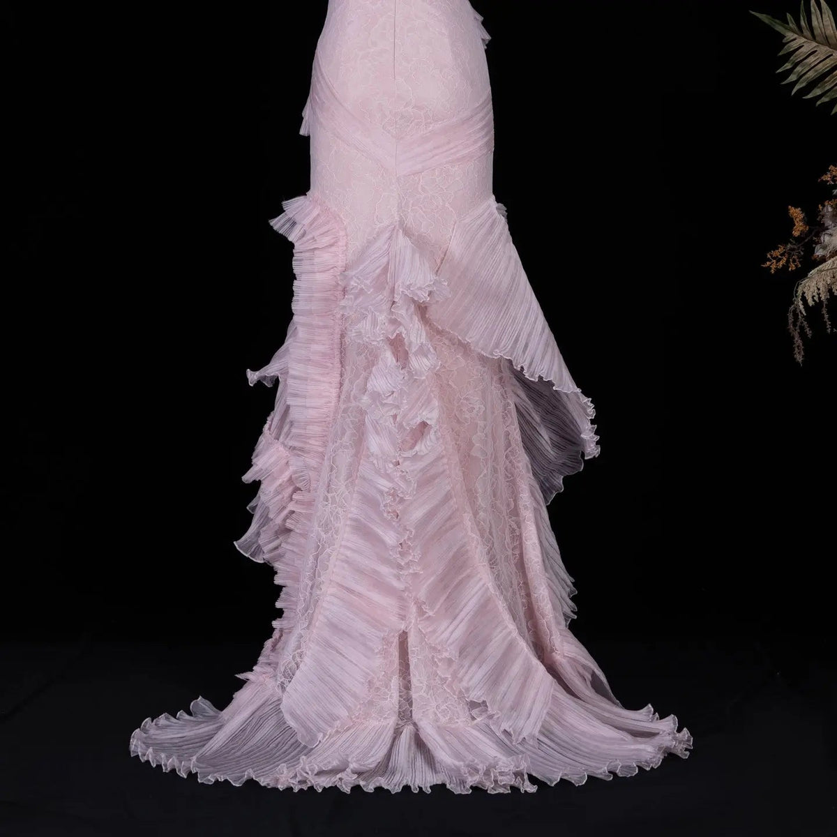 Pink Lace Halter Neck Ruffle Mermaid Evening Dress SF216