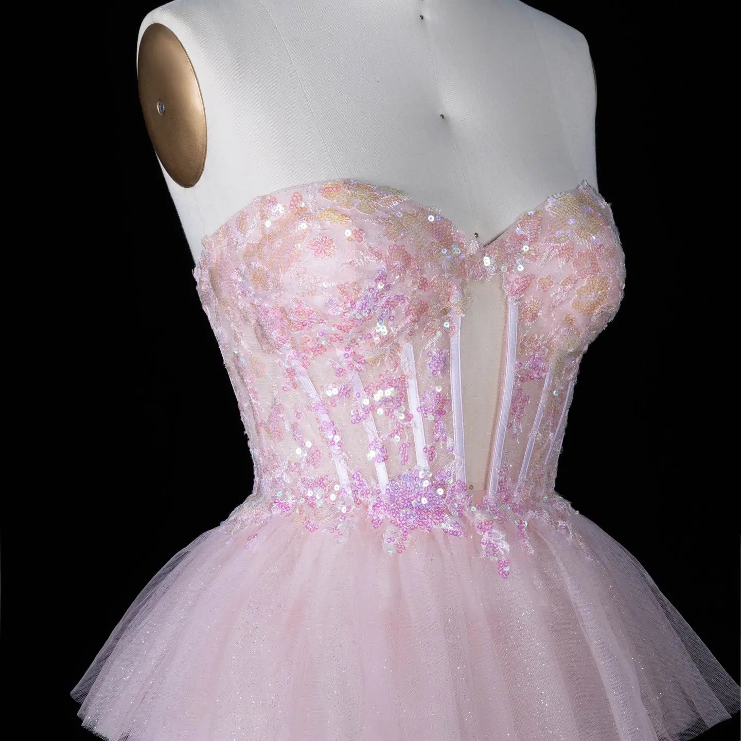 Pink Sequin Corset Mini Dress Strapless Tiered Tulle Homecoming Party Dress RM144