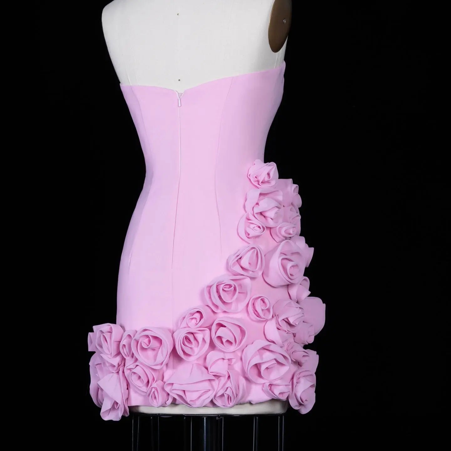 Pink 3D Floral Strapless Mini Dress Fitted Birthday Party Dress RM148