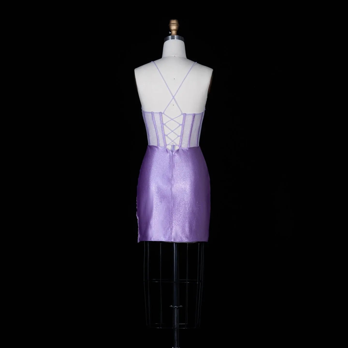 Purple Sequin Floral Lace Up Corset Mini Dress Cross Back Glitter Bodycon Party Dres RM150