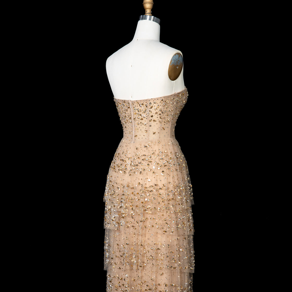 Glamorous Champagne Crystal Strapless Sheath Evening Dress SS720