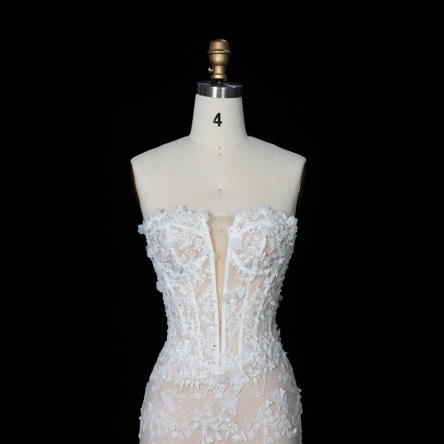 White Nude Lace Fairytale Mermaid Wedding Dress 3D Floral Train SW649 - White Nude