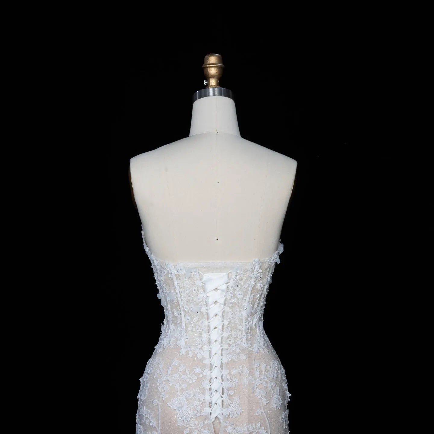 White Nude Lace Fairytale Mermaid Wedding Dress 3D Floral Train SW649