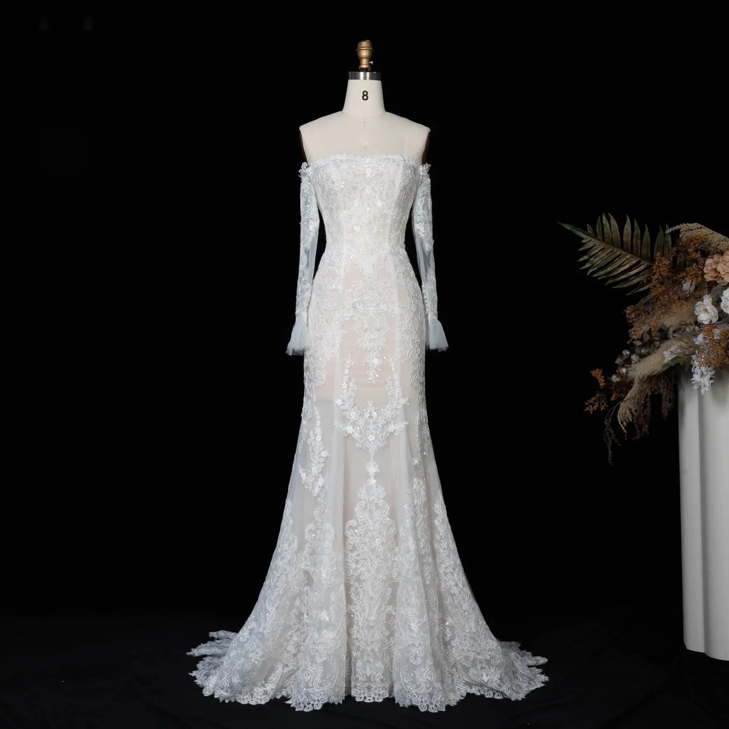Off White Lace Stunning Feminine Mermaid Wedding Dress Train SW650 - Off White