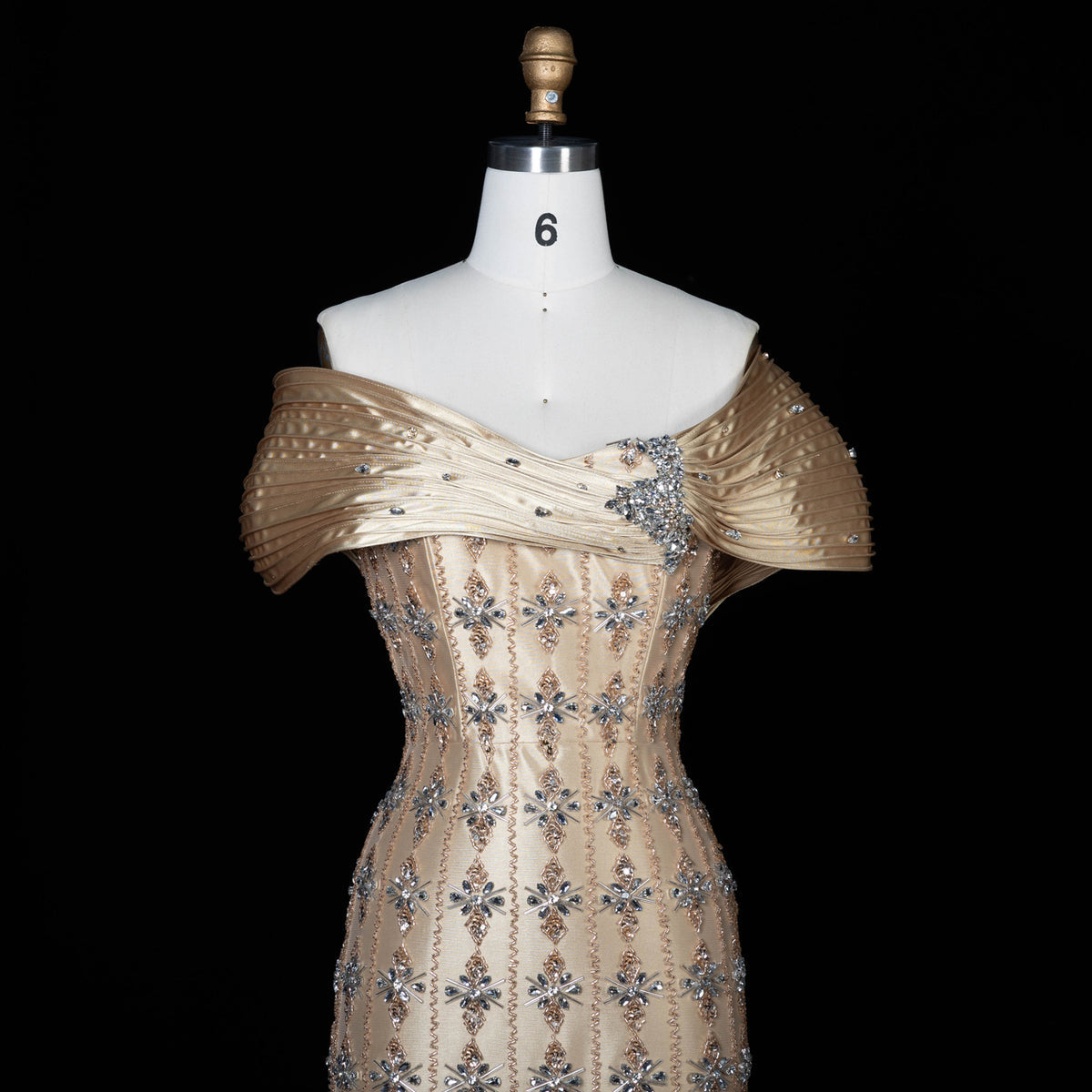 Dreamy Gold Floor-Length Mermaid Evening Dress with Geometric Beading SS217