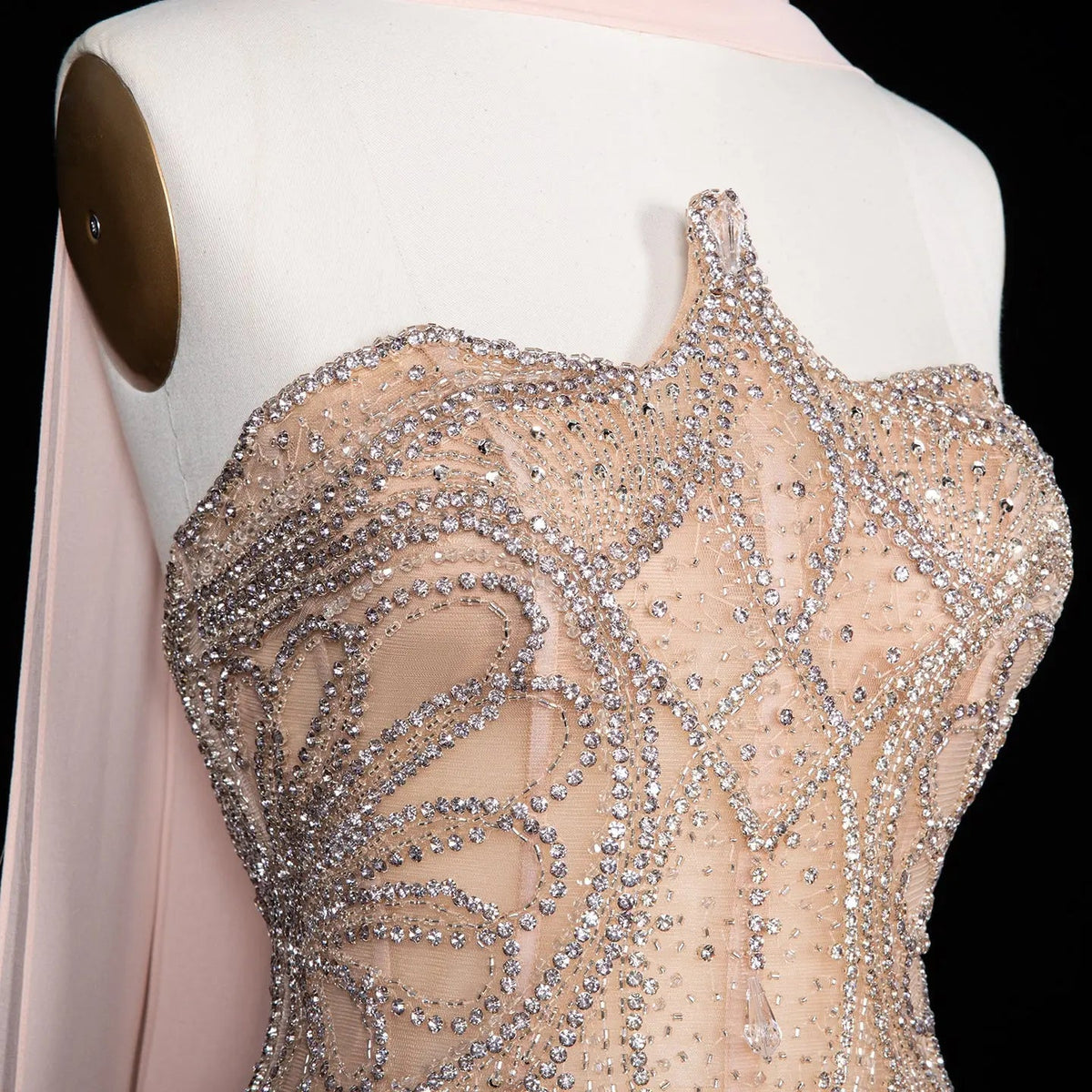Blush Pink Strapless Corset Beaded Prom Evening Dress SS203