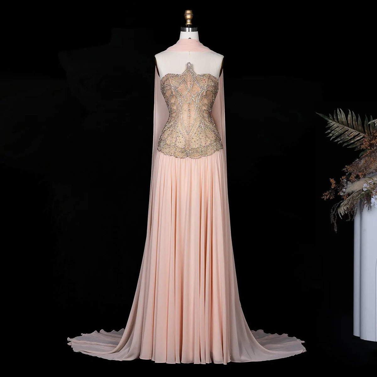 Blush Pink Strapless Corset Beaded Prom Evening Dress SS203