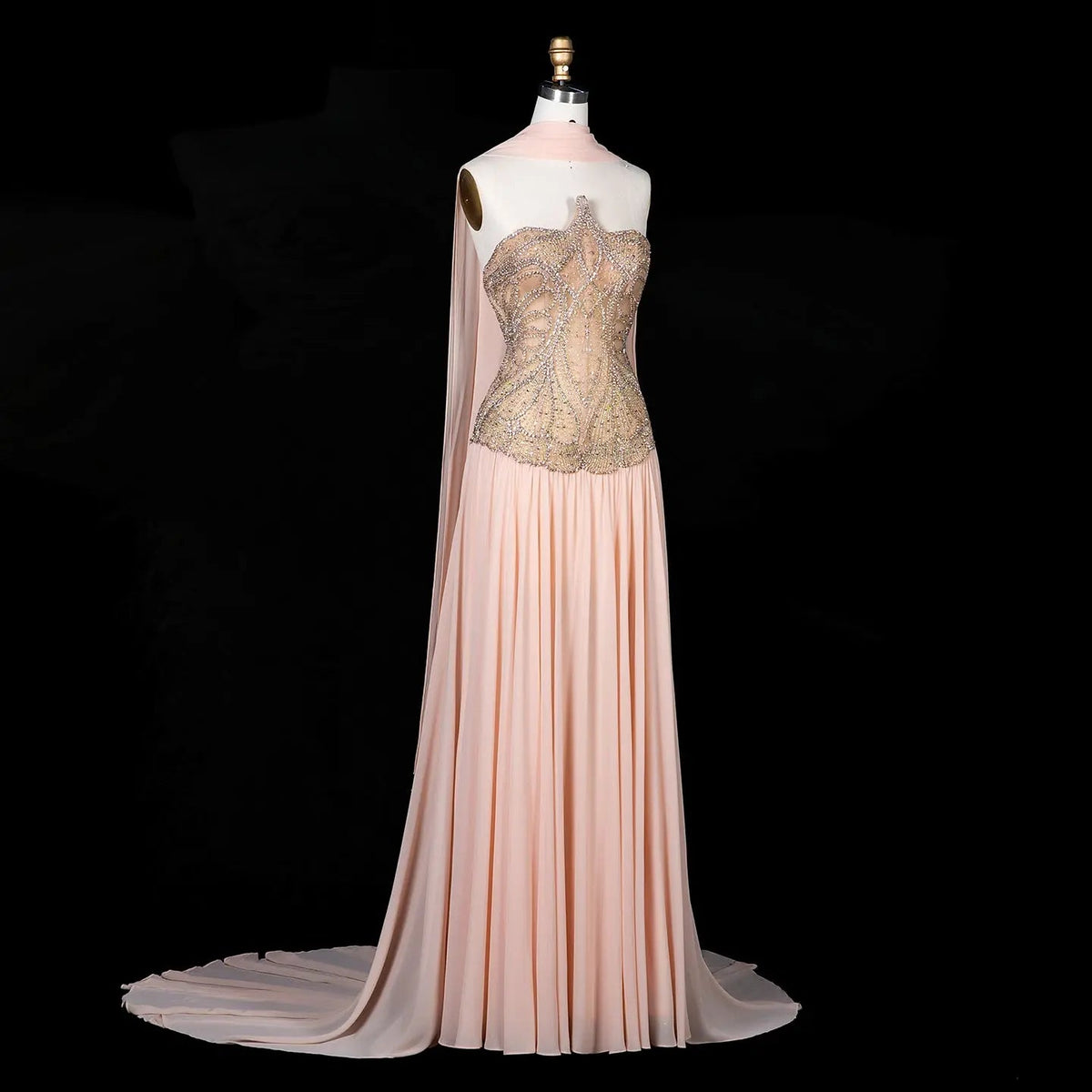 Blush Pink Strapless Corset Beaded Prom Evening Dress SS203