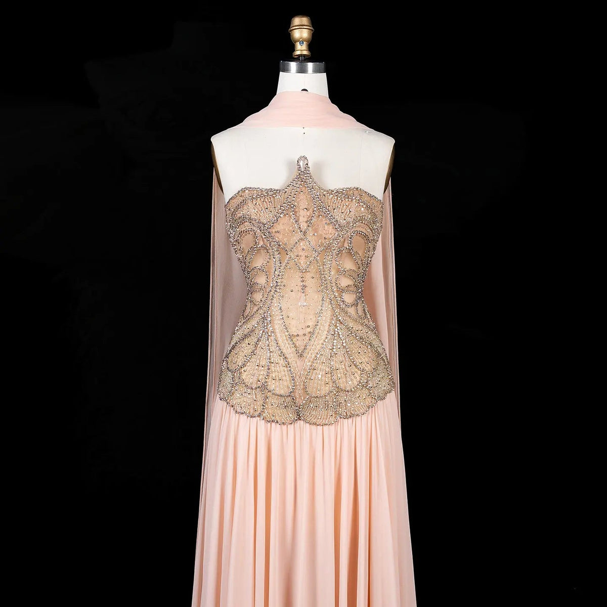 Blush Pink Strapless Corset Beaded Prom Evening Dress SS203