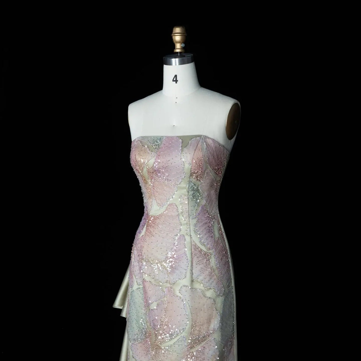 Sage Green Strapless Sparkly Sequin Maxi Dress with Cascading Satin Bow SS664