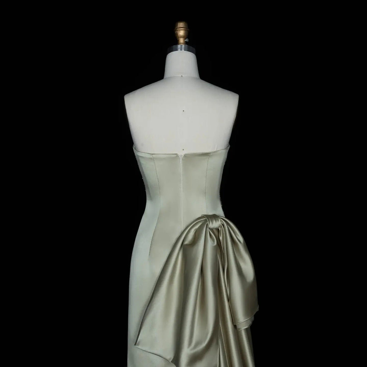 Sage Green Strapless Sparkly Sequin Maxi Dress with Cascading Satin Bow SS664