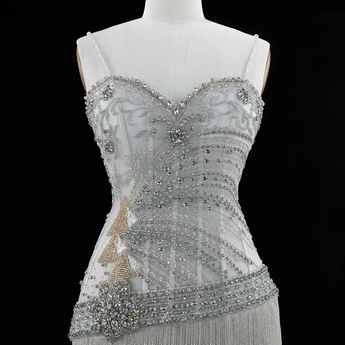 Aqua Beaded Corset Fringe Prom Formal Evening Dress SS202