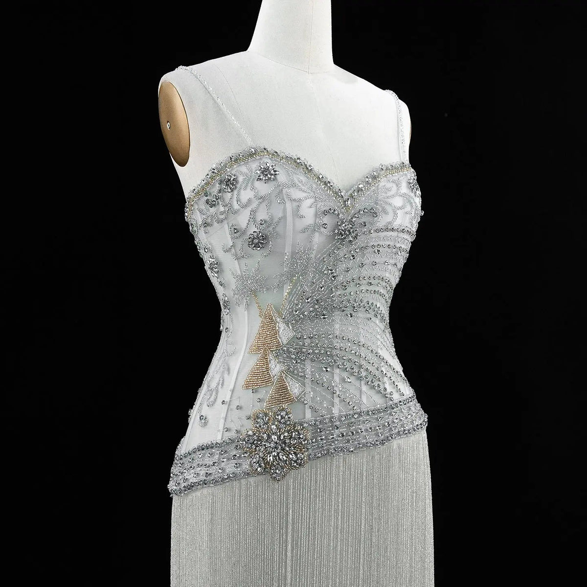 Aqua Beaded Corset Fringe Prom Formal Evening Dress SS202