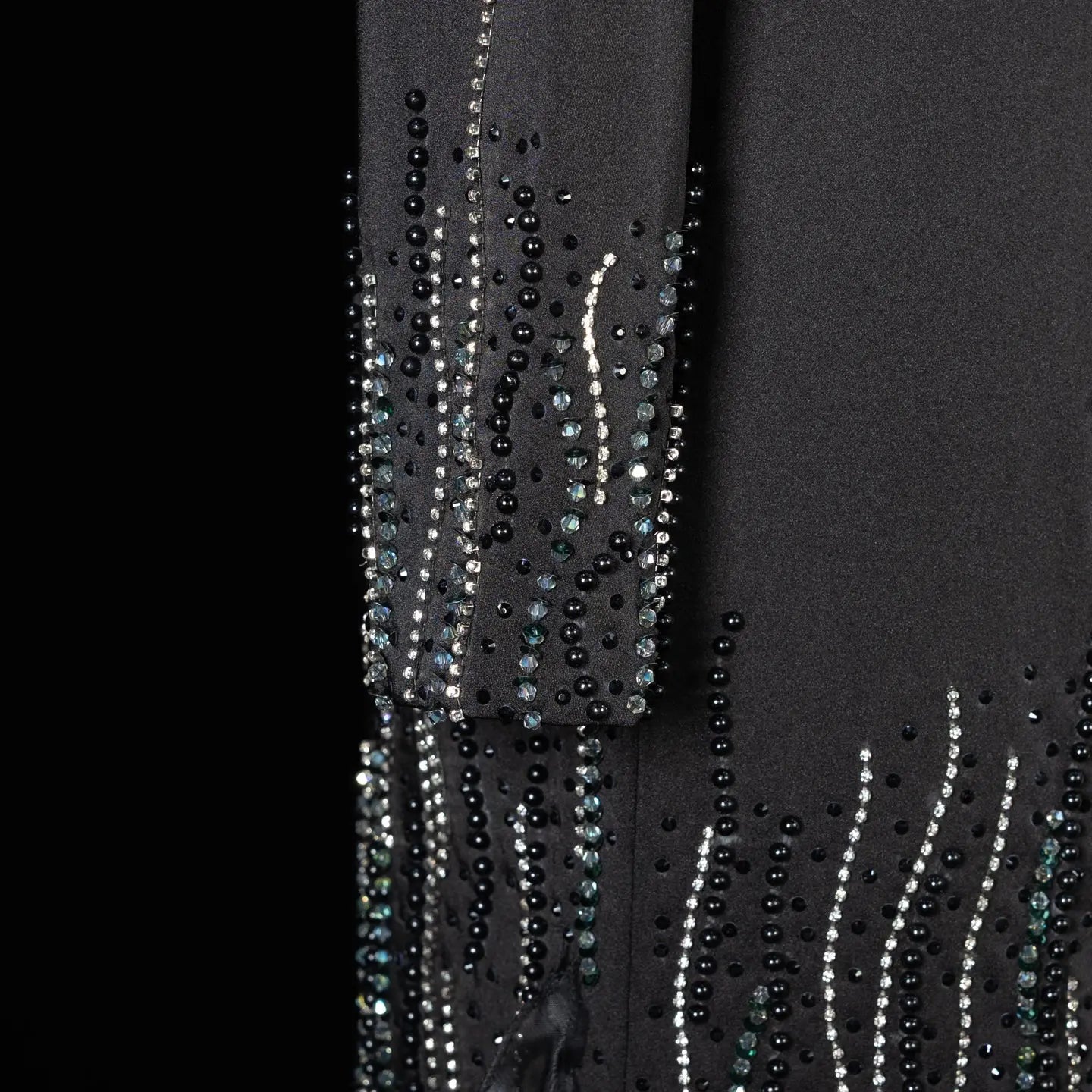Black One Shoulder Beaded Fringe Ruffle Mermaid Evening Gown SS596