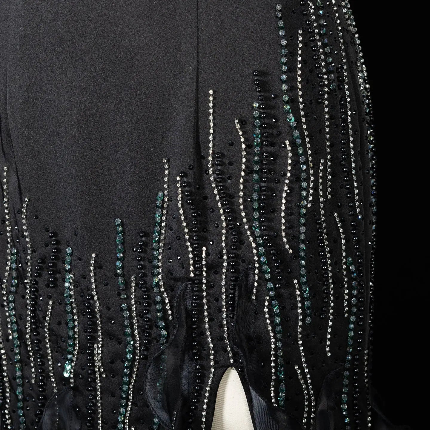 Black One Shoulder Beaded Fringe Ruffle Mermaid Evening Gown SS596