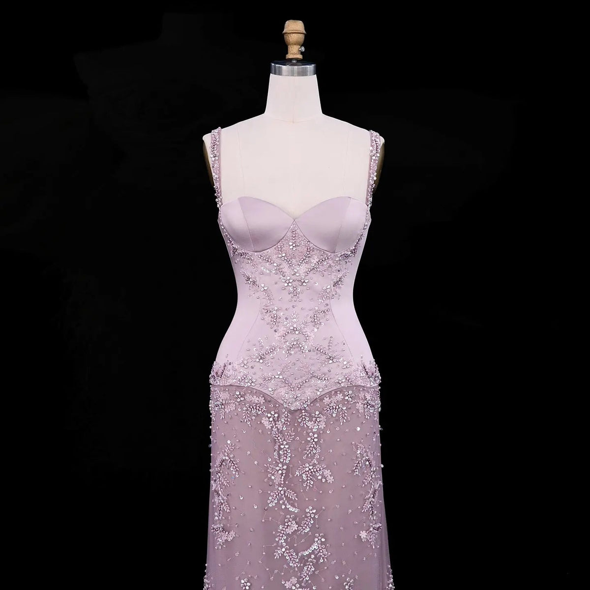 Pink Long Bell Sleeve Beaded Mermaid Evening Dress SS211