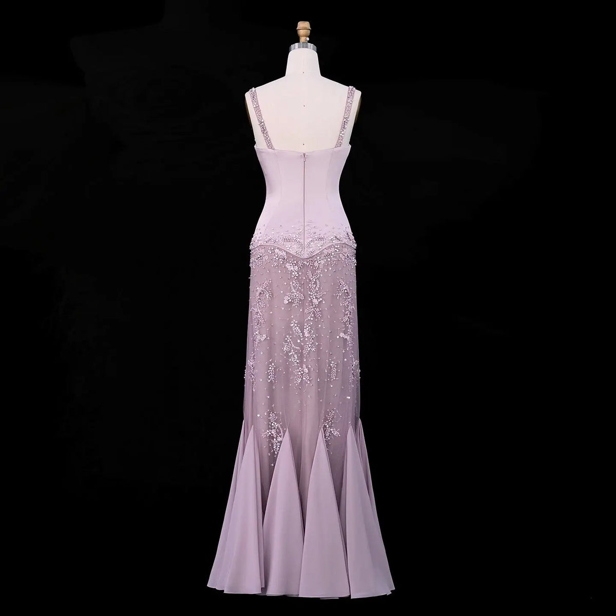 Pink Long Bell Sleeve Beaded Mermaid Evening Dress SS211