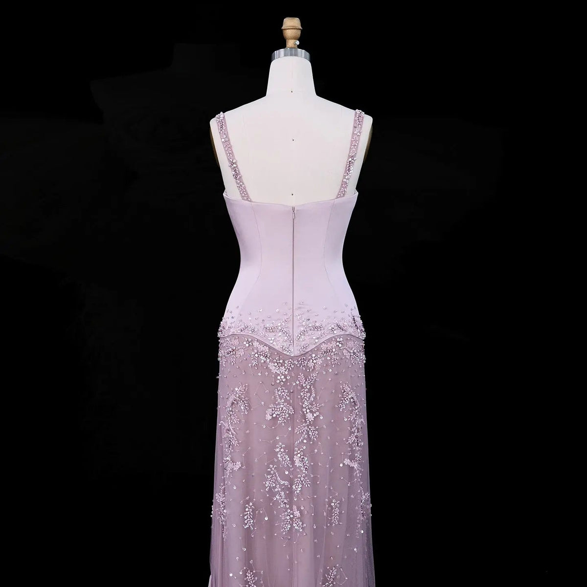 Pink Long Bell Sleeve Beaded Mermaid Evening Dress SS211